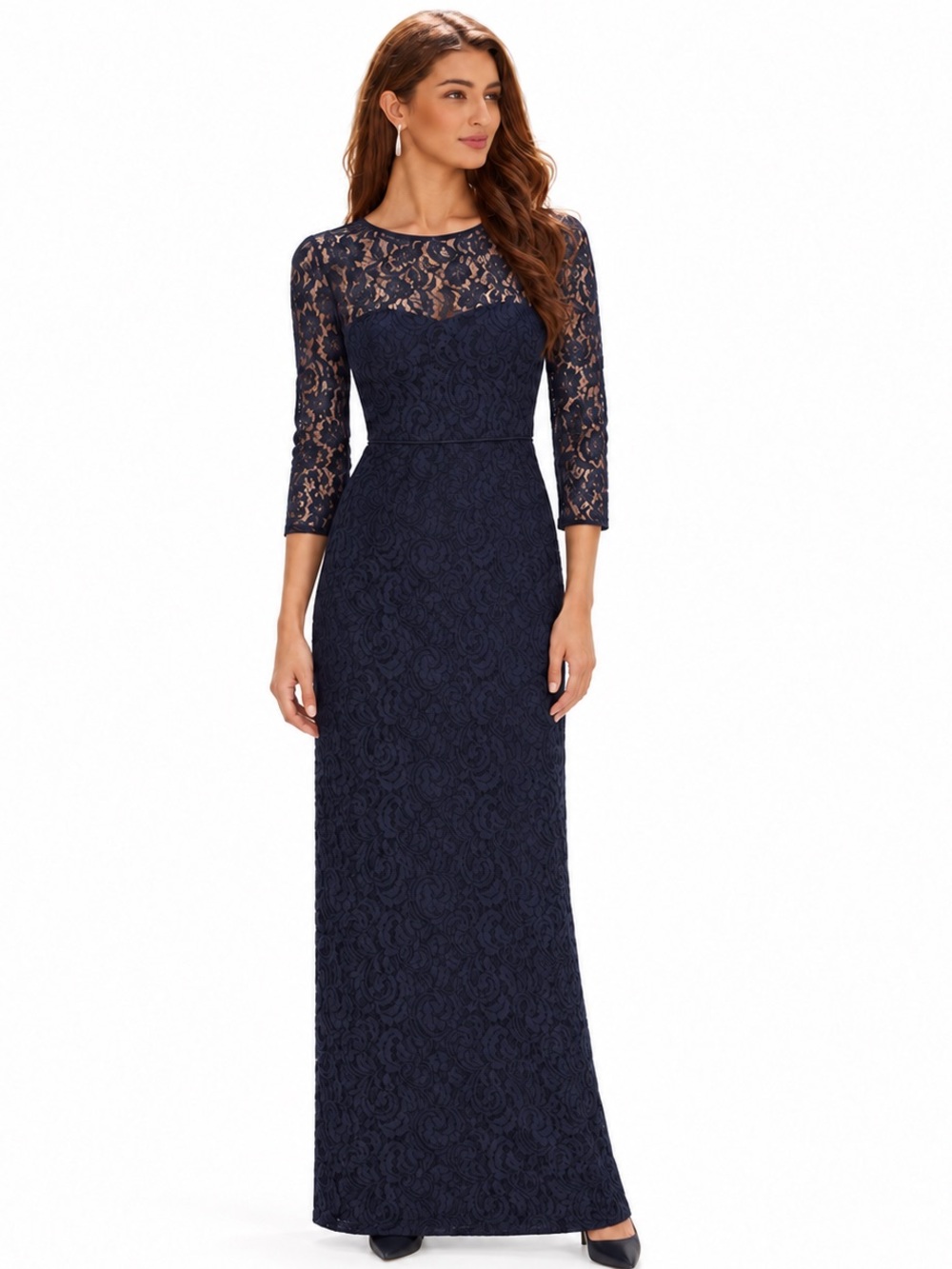 J.Crew Selina Navy Leavers Lace Illusion Maxi Gown Size 2